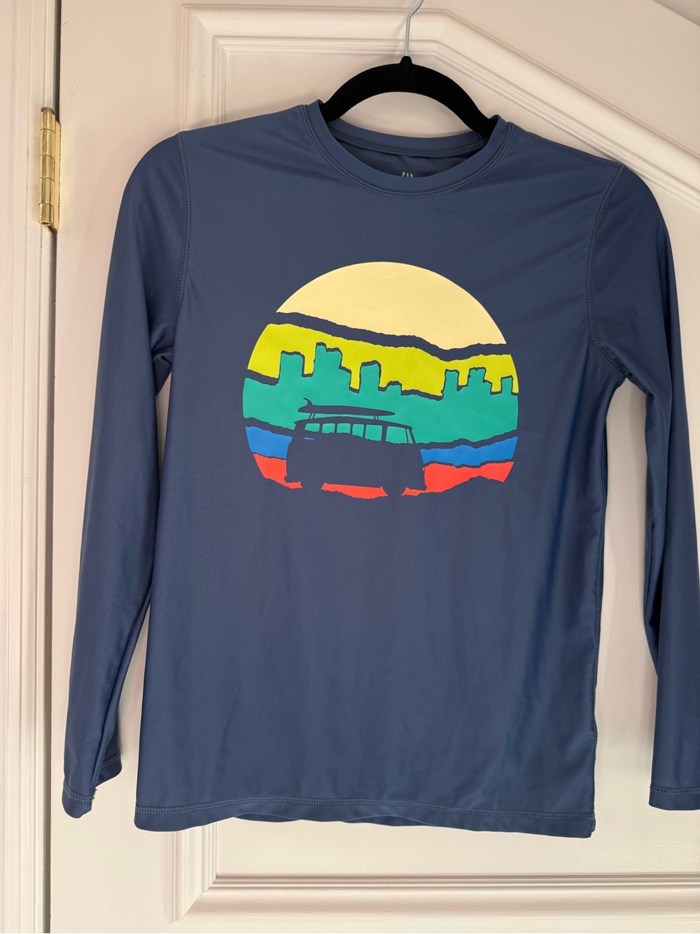 Gap Kids Boys Blue Surf Graphic Long Sleeve Rash Guard L